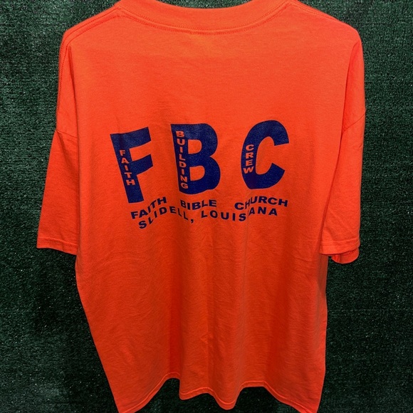 vintage Y2K Hurricane Katrina Relief Team Faith Bible Church Orange Shirt XL - Picture 4 of 5